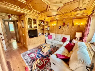a living room with a couch and a tv at Dolomiti quiet apartment with garden - San Vito in San Vito di Cadore
