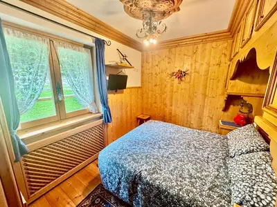 a bedroom with a bed and a window at Dolomiti quiet apartment with garden - San Vito in San Vito di Cadore