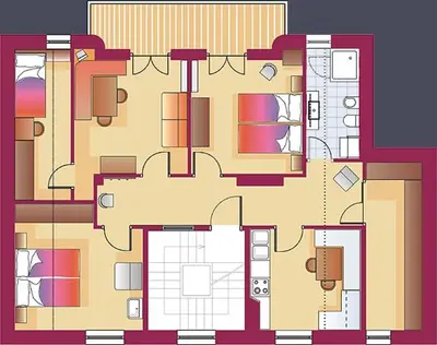 a floor plan of a building with red at Apartment Laura in Ortisei