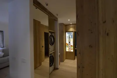 a hallway of a house with wooden walls at Villa Primavera in Alvera