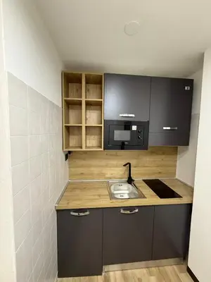 a small kitchen with a sink and a microwave at Regina del bosco in Ronzone