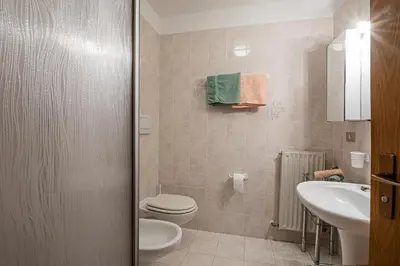 a bathroom with a toilet and a sink at Chalet Pradat in Arabba