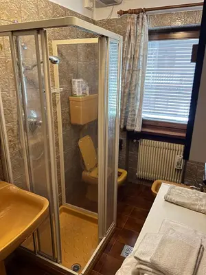 a bathroom with a shower with a toilet in it at Ca' Virginia - Val di Fassa in Vigo di Fassa