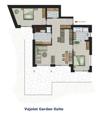 a plan of a house with a garden suite at Florisa Mountain Chalet in Tires