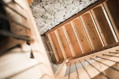an overhead view of a set of wooden doors at Florisa Mountain Chalet in Tires