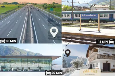 a collage of photos of a road and a train at Langegger 1956 in Bolzano