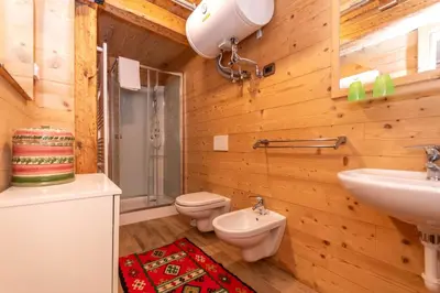 a bathroom with a toilet and a sink at Tabia Sasso Bianco in Rocca Pietore