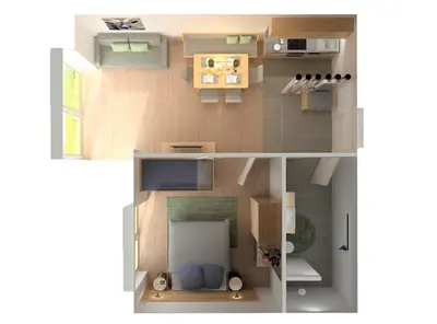 a rendering of a small apartment with a floor plan at Biohof Oberwerkstatt HAIDI in Obereggen