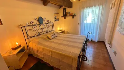 a bedroom with a large bed in a room at Mansarda Chiara - locazione turistica in Gosaldo