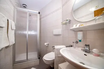 a bathroom with a toilet and a sink and a shower at Bonichhof in Laion