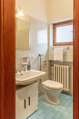 a bathroom with a sink and a toilet at Casa Bigontina, in pieno centro a Cortina in Cortina dʼAmpezzo