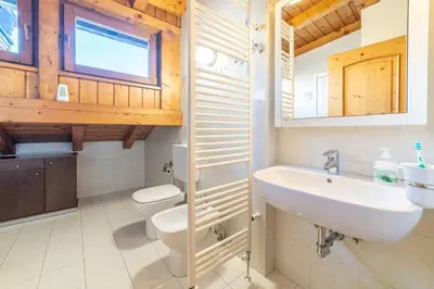 a bathroom with a sink and a toilet at Altèra Home in Rocca Pietore
