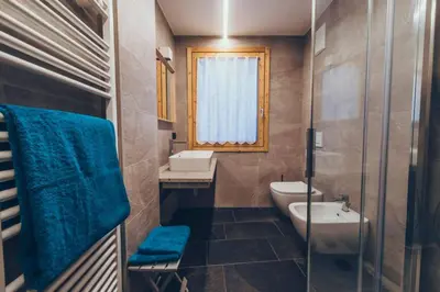 a bathroom with a toilet and a sink at Sella Ronda dalla Val di Fassa - CiasaNu 1° Piano in Pozza di Fassa