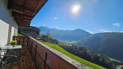 a balcony with a view of the mountains at Panorama Dolomiti in San Vigilio Di Marebbe