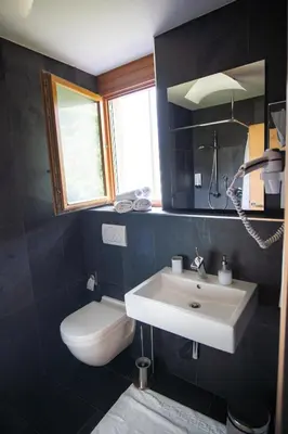 a bathroom with a white sink and a toilet at Apartment Prairerhof in Schenna