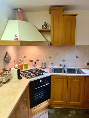a kitchen with a stove and a sink at Relax & Elegance apartment near Cortina in San Vito di Cadore