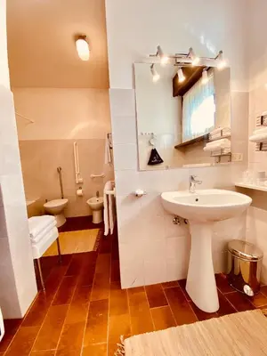 a bathroom with a sink and a toilet at Apartament Loft Fiemme in Castello di Fiemme
