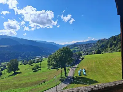 a view of a green field with mountains in the background at Maso Tre Cucù by Go New Location in Cavalese