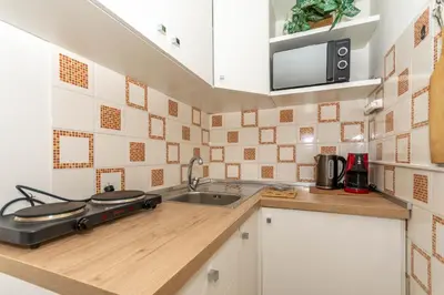 a kitchen with a sink and a microwave at Suite Civetta in Masarè