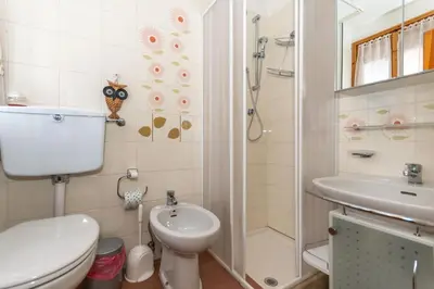 a bathroom with a toilet and a sink and a shower at Suite Civetta in Masarè