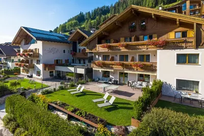 an aerial view of a hotel with a courtyard at Apartment Vernel in Santa Cristina in Val Gardena