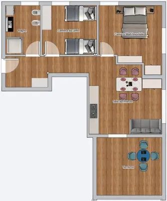 a floor plan of a bedroom and a living room at Guest House Dezulian in Castello di Fiemme
