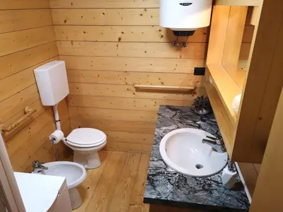 a bathroom with a toilet and a sink at Casa Angelica by Sunhome Fiemme in Varena