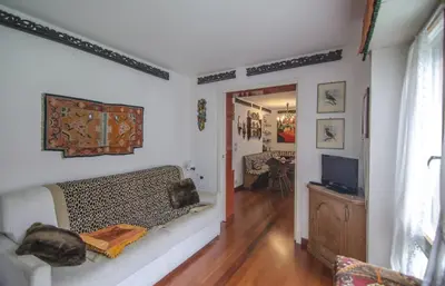 a living room with a couch and a television at Casa Cristallo in Cortina dʼAmpezzo