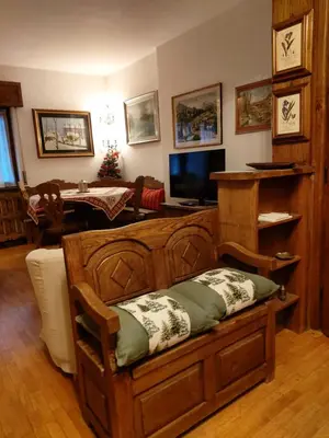 a living room with a bed and a television at Ca' del Ghiaccio in Cortina dʼAmpezzo