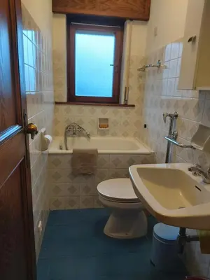 a bathroom with a toilet and a tub and a sink at Ca' del Ghiaccio in Cortina dʼAmpezzo