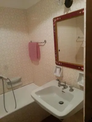 a bathroom with a sink and a mirror at Appartamento in chalet ampezzano in Alvera