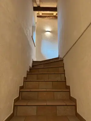 a staircase leading up to a building with a window at Caluma El Paradis in Comune Rivamonte Agordino