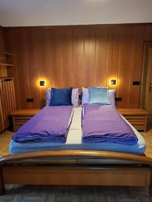 a bed in a room with two pillows on it at Appartamenti - Sass de Stria Cernadoi Dolomiti in Andraz