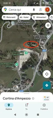 a screenshot of a google map of a freeway at Villa Diana in Cortina dʼAmpezzo