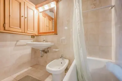 a bathroom with a sink and a toilet and a shower at Ca' Alpini - Mountain View Terrace & Parking in Cortina dʼAmpezzo