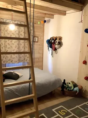 a bedroom with a bunk bed and a ladder at Dolomite Nest in Cencenighe