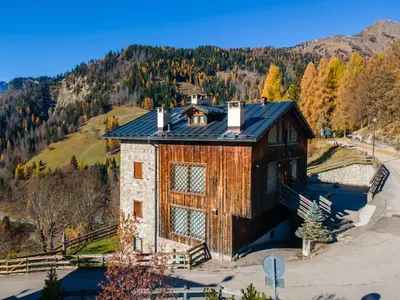 an aerial view of a house in the mountains at Dreamful Cottage in Selva di Cadore
