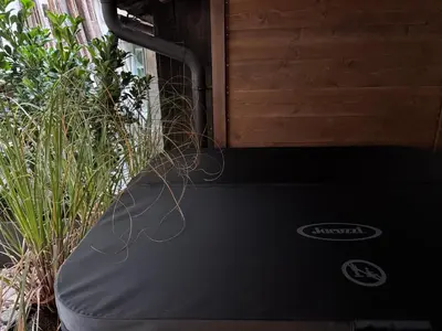 a black mat sitting outside of a house with plants at La Maison 35 - Zentrales Wohnhaus in Bruneck in Brunico