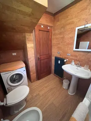 a bathroom with a washing machine and a sink at Chez Mati by Sunhome Fiemme in Cavalese