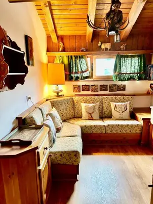 a living room with a couch and a table at Ca Novella Apartment in San Vito di Cadore