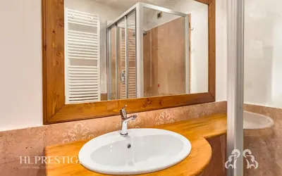 a bathroom with a white sink and a mirror at Suite Villa Francesca in Cortina dʼAmpezzo