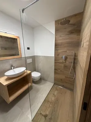 a bathroom with a sink and a toilet at Chalet La Viola in Alba di Canazei