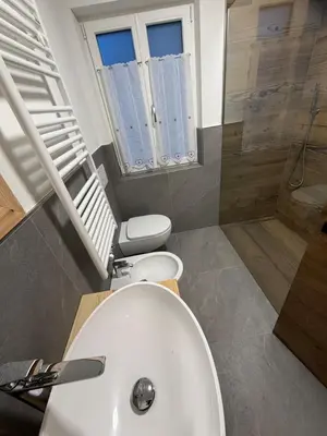 a bathroom with a white sink and a toilet at Chalet La Viola in Alba di Canazei