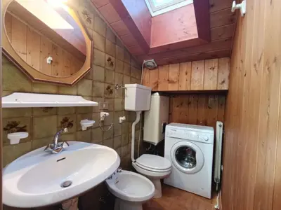 a bathroom with a sink and a washing machine at Apartment Des Alpes-19 by Interhome in Campitello di Fassa