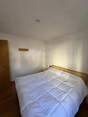 a bedroom with a large white bed in it at Appartamento Fontane in Panchia