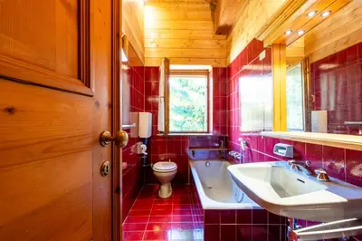 a bathroom with a tub and a sink and a toilet at Villa Allegra 2 Tofane monuntains view in Cortina dʼAmpezzo