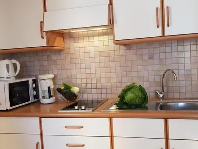 a kitchen counter with a sink and a microwave at Apartment Wohnung Mölten by Interhome in Meltina