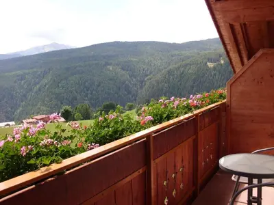 a balcony with a view of flowers and mountains at Apartment Rosenheim Appartement 2 by Interhome in Maranza