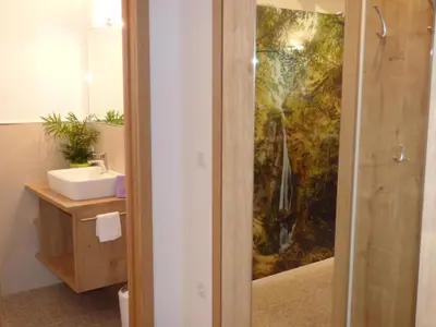 a bathroom with a shower and a sink at Apartment Bergblick by Interhome in Castelvecchio