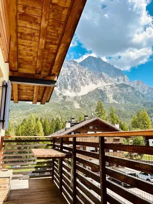 a balcony with a view of a mountain at Ca' San Lorenzo in Villanova